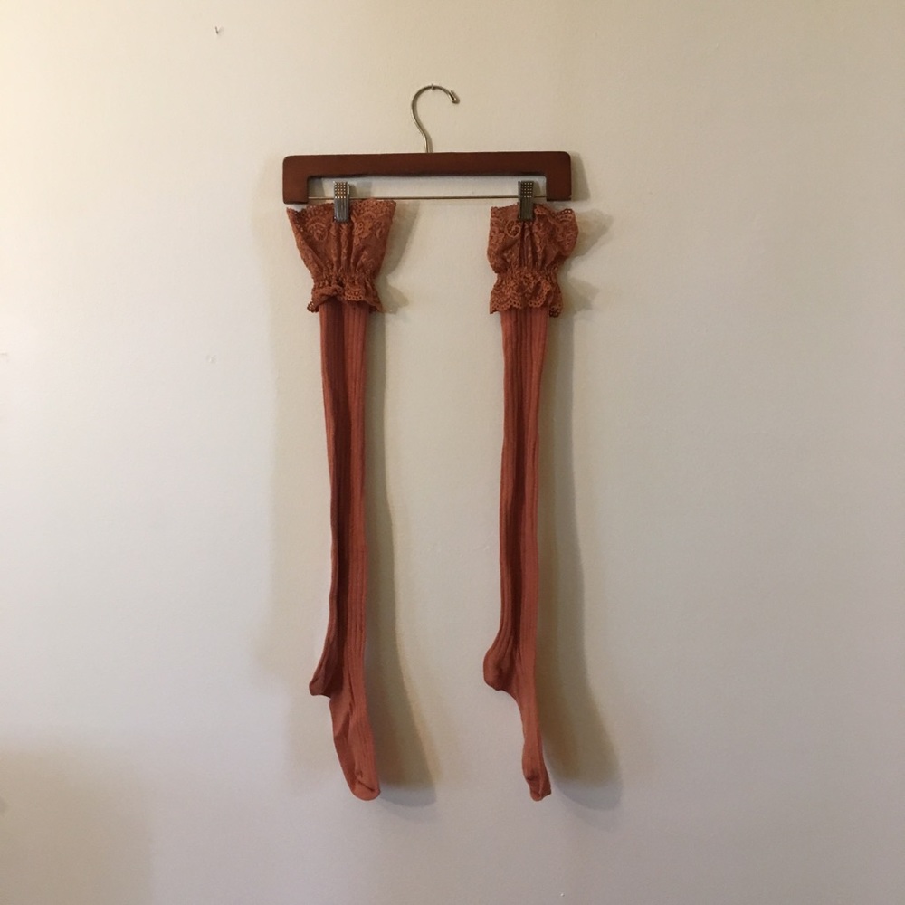 Lace Top Knee High Persimmon Colored Socks
